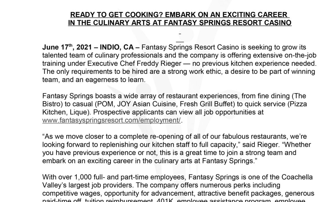 Employment Opportunity-Fantasy Springs Resort Casino