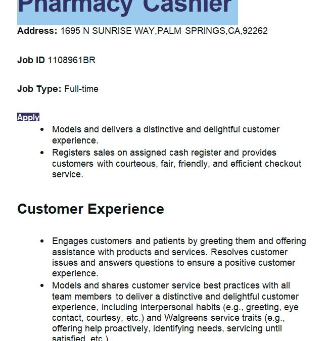 Pharmacy Cashier
