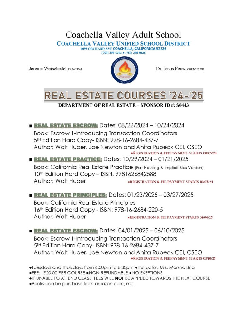 Real Estate Courses '24-'25